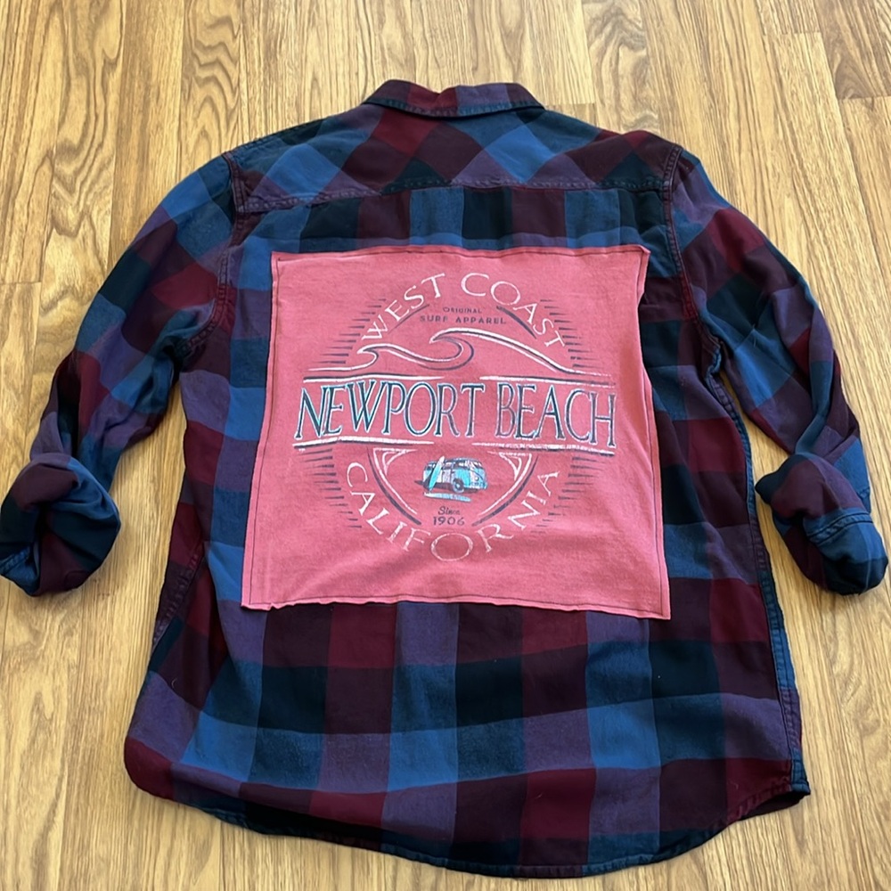 Newport Beach California Flannel Shirt upcycled unisex Size XL X-Large